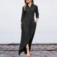 thumbnail image 1 of Vestido de mujer con bolsillos manga larga cuello vuelto vestido clásico traje diario, 1 of 7