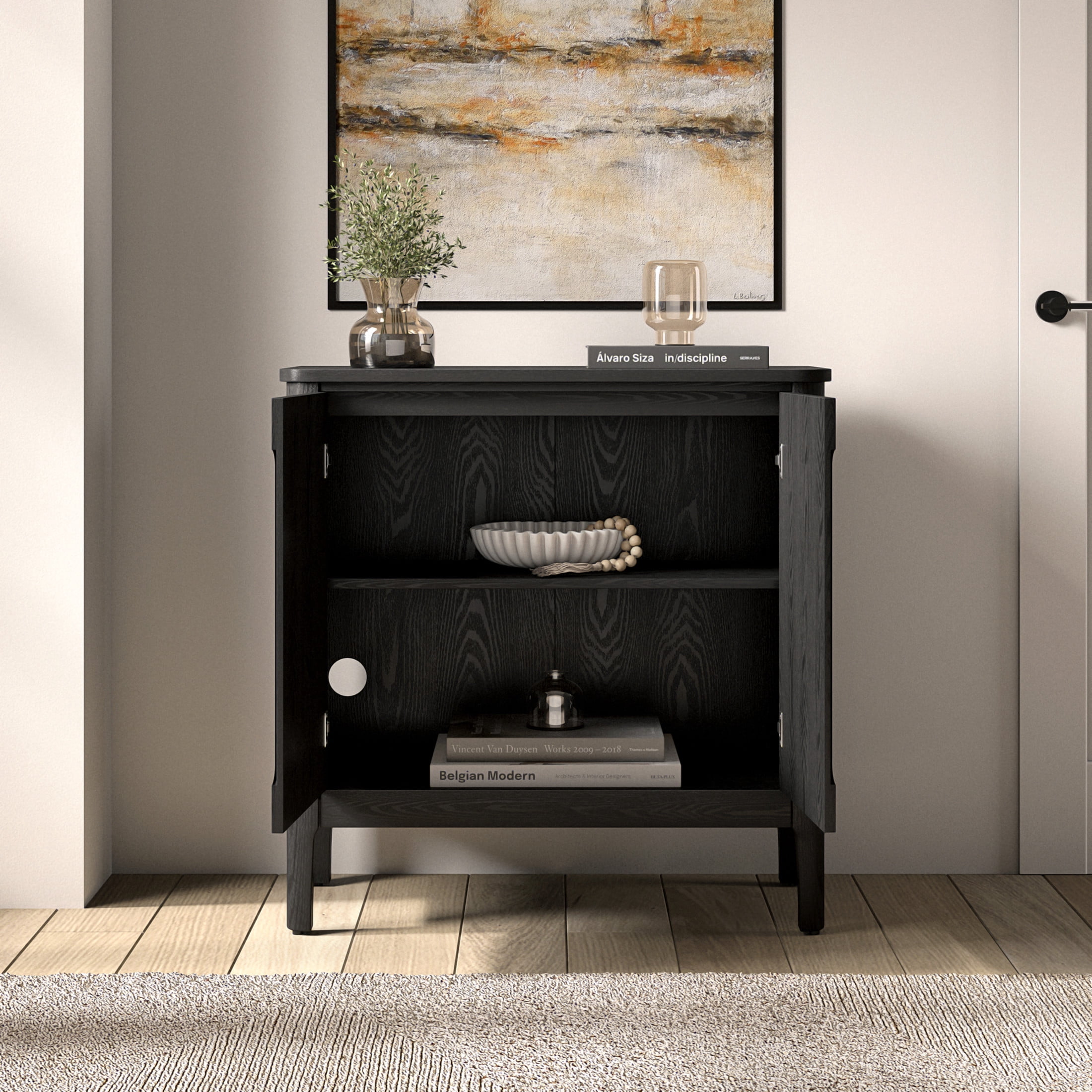 Evelyn&Zoe Modern/Contemporary 32" Wide Black Veneer Accent Cabinet