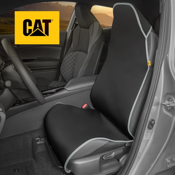 CAT® Waterproof Car Seat Cover for Front Seats, 1 Piece with Gray Trim – Durable Neoprene Seat Cover for Cars, Fits 95% of Cars Trucks SUV, Ideal Seat Protector for Leather Seats