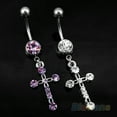 thumbnail image 2 of Surgical Steel Cross Dangle Navel Button Bar Belly Ring Piercing Body Jewelry, 2 of 6