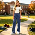 thumbnail image 2 of EnJoCho Girls Cargo Jogger Sweatpants Elastic High Waist Wide Leg Soft Cotton Loose Stretch Multi Pocket Trousers For Kids Outdoor Sports School Active Casual Wear, 2 of 8