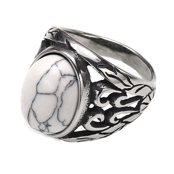 PAURO Men's Stainless Steel Vintage Personalized Trend Simulation White Turquoise Ring Silver Size 7