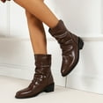 thumbnail image 2 of Mepaouo Womens Ankle Boots Leather Low Heel Slip on Walking Dress Combat Short Booties, 2 of 6