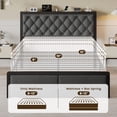 thumbnail image 6 of Bolvdo Bed Frame with Linen Upholstered Headboard, Lockable Storage, Queen Size, Gray, 6 of 8