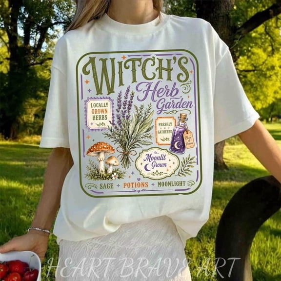Witch's Herb Garden Shirt, Homegrown Magic, Vintage Botanical Halloween Tee, Retro Witchy Botanical Tee, Halloween Mushroom Plant Lover Gift
