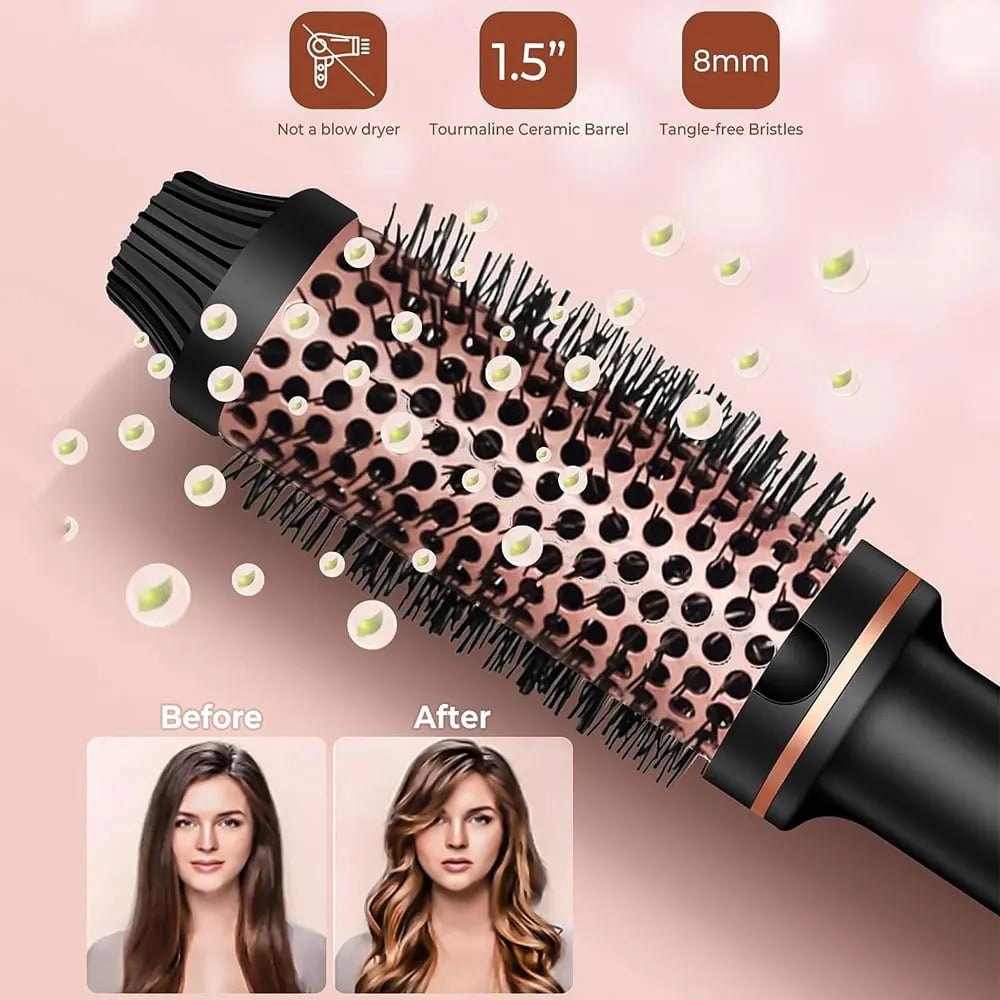 Thermal Brush Curling Hair Comb, Double PTC Ceramic Tourmaline Ionic Volumizing Brush