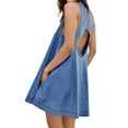 thumbnail image 3 of Women'S Sleeveless Denim Babydoll Mini Dress Summer Casual Cutout Back A-Line Flowy Jean Dress with Pockets Dark Blue XL, 3 of 9