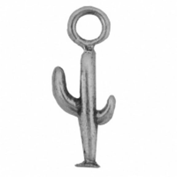 Sterling Silver 16" .8mm Box Chain Mini Cactus Pendant Necklace Smooth Finish