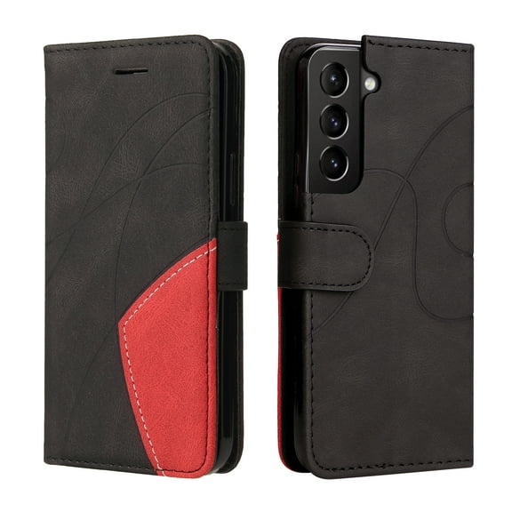 Dteck Wallet Case for Samsung Galaxy S22 (2022), Premium PU Leather Slim Flip Folio Phone Case with Folding Stand Card Holder, Black