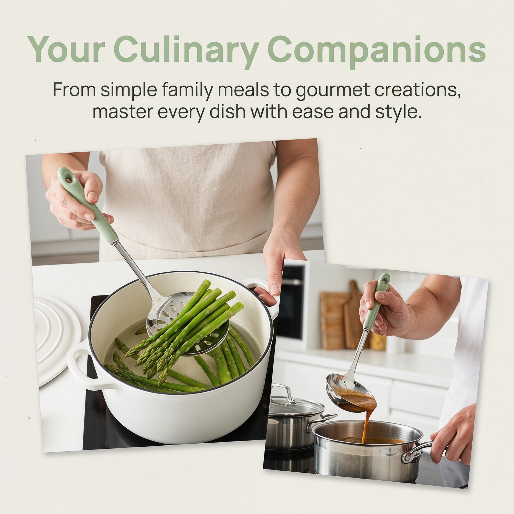 Unique Bargains Color-blocked Kitchen Utensil Set for Home Cooking Green-Silver B 2pcs