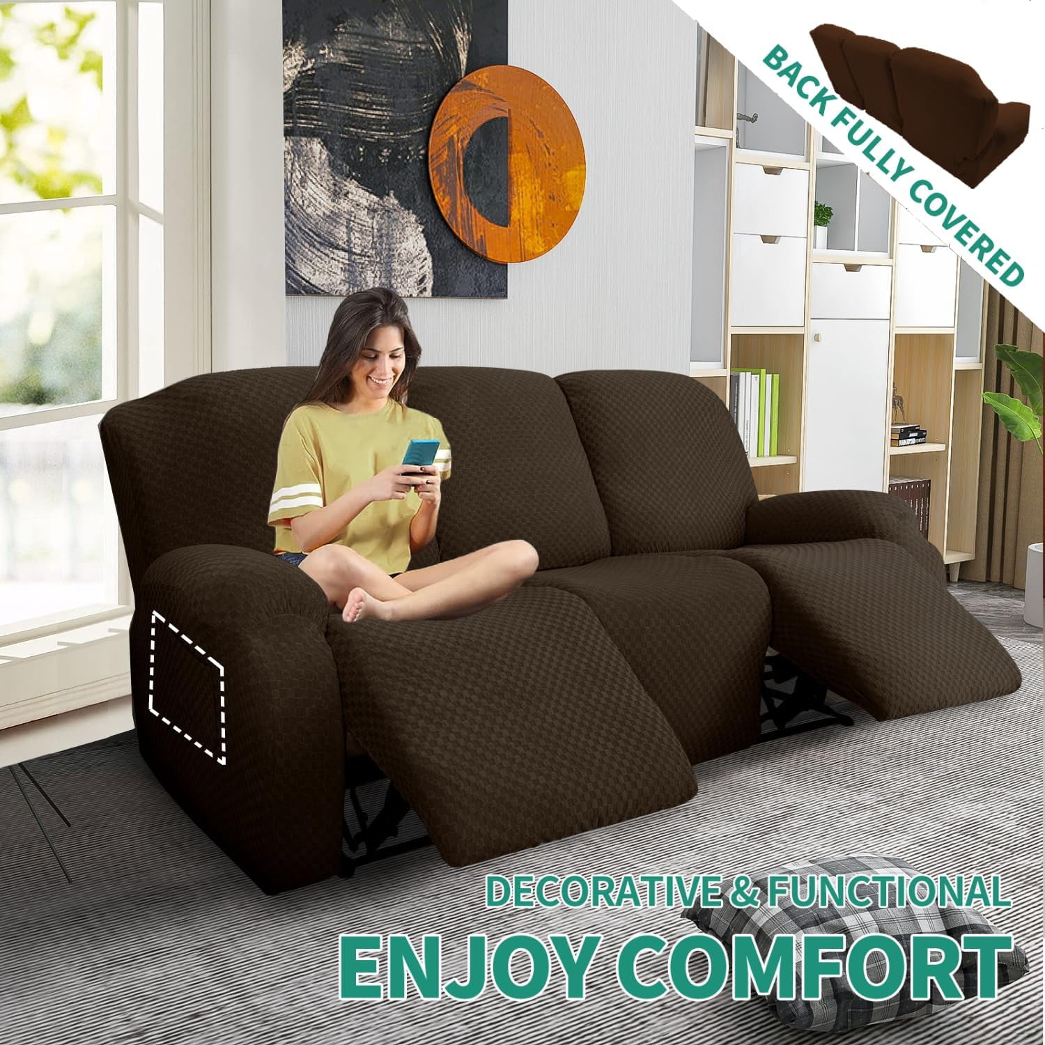 Joqmia Stretch Recliner Slipcover, Jacquard Fabric Recliner Sofa Cover with Elastic Bottom, Furniture Protector Fits Most Reclining