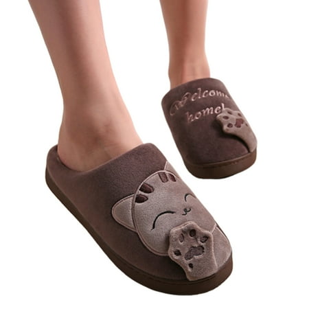

OCUhome Winter Soft Non-slip Cats Print Warm Women Men Non-Slip Indoor Shoes Slippers