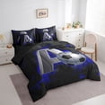 thumbnail image 2 of Castle Fairy 3D Metallic Letter A Soccer Print Twin Bedding 7-Piece, Futuristic Sports Graphic Bedding Comforter Set, Silver Black Blue,Black Reversible, 2 of 7