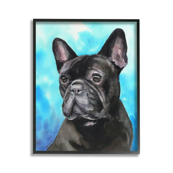 Stupell Industries French Bulldog on Blue Animals & Insects Painting Black Framed Art Print Wall Art, 11 x 14