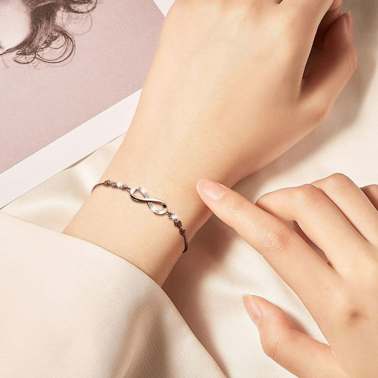 XIAQUJ 8 Shape Rhinestone Bracelet Fancy Chain Bracelet for Girls Adjustable Chain Love Charm Bracelet Birthday Surprise Gift for Woman Girls