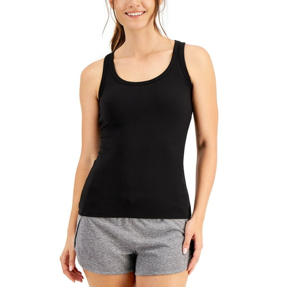 Jenni by Jennifer Moore Womens Solid Ribbed Tank Top,Black,X-Small