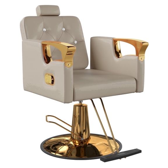 KIGOTY Barber Chair, Reclining Salon Chair for Barbershop, All Purpose Styling Chair with Adjustable Pump, Spa Equipment, 440LBS, 360° Swivel,Gray Gold