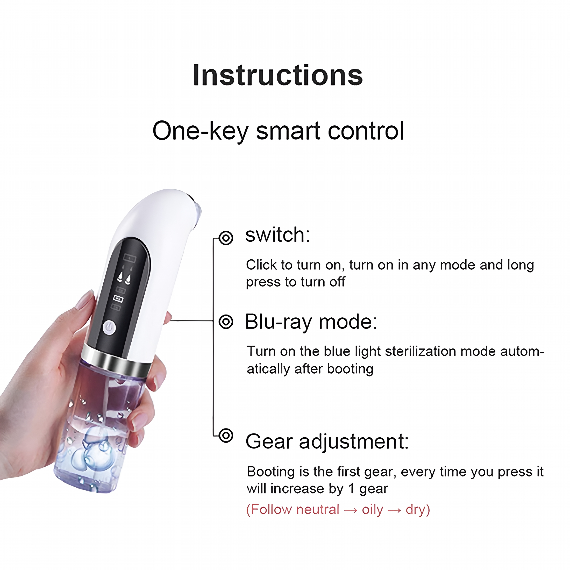 XIRQI Blackhead Remover Pore Vacuum, with 6 Suction Heads Replaceable, Facial Cleaner Beauty Instrument Electric Strong Suction Comedone Extractor Tool for Acne Removal Blackhead Sucker, White