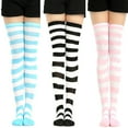 thumbnail image 1 of harmtty Sweet Women Stripe Thigh High Over The Knee Stockings Stretch Long Cosplay Socks, 1 of 8