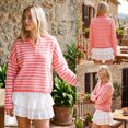 thumbnail image 3 of Womens Striped Knit Sweater Long Sleeve Half Button Pullover Top Oversized Casual Fall Knitwear, 3 of 7