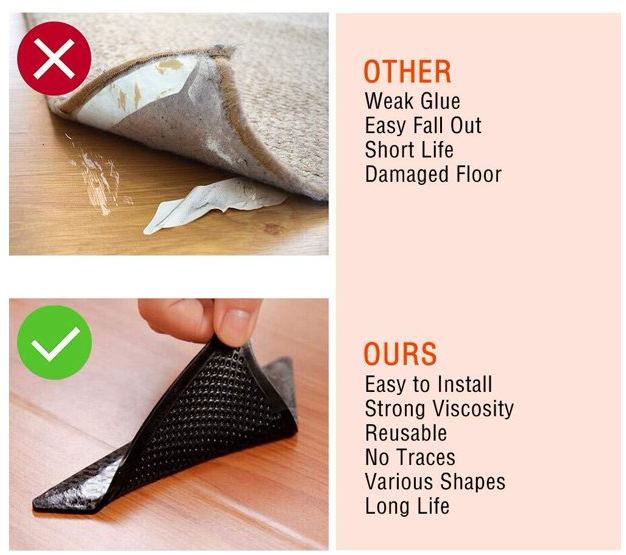 8Pcs Antislip Rug Pad Reusable Washable Silicone Carpet Pad Floor