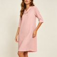 thumbnail image 3 of Odbmxy Fall Womens Midi Dresses Plus Size 3/4 Sleeve Tunic Cotton Linen Shift Collared Holiday Button Womens Dresses, 3 of 4