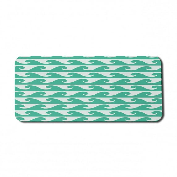 Nautical Computer Mouse Pad, Marine Theme Abstract Waves Pattern in Monochrome Design Aquatic Art, Rectangle Non-Slip Rubber Mousepad X-Large, 35" x 15" Gaming Size, Sea Green and White, by Ambesonne