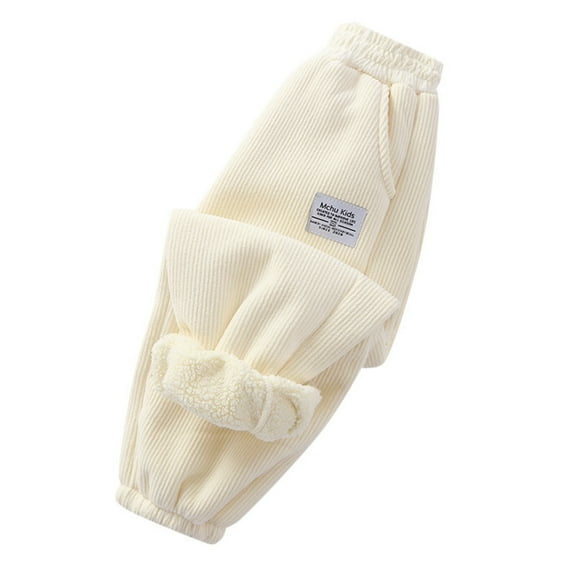 Likimi Toddler Kids Boys Pants Solid Color Thick Trousers Thermal Comfortable Relaxed Winter Fall Bottoms Size 4-5 Years Beige