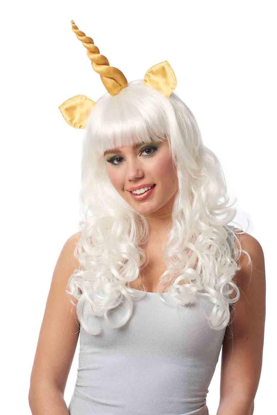 Mystic Unicorn White Gold Womens Adult Fantasy Halloween Costume Wig