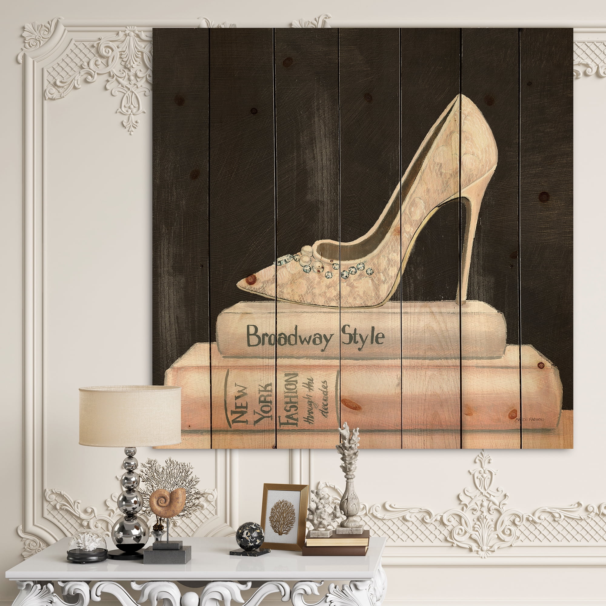 Designart 'Pink Glam and Fashion High Heels II' Posh & Luxe Print on Natural Pine Wood