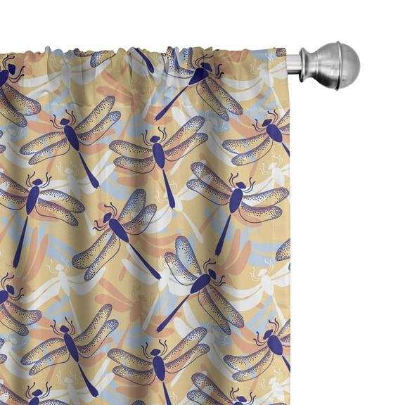 Ambesonne Animal Curtains, Dragonfly Pattern Boho, Pair of 28"x84", Multicolor