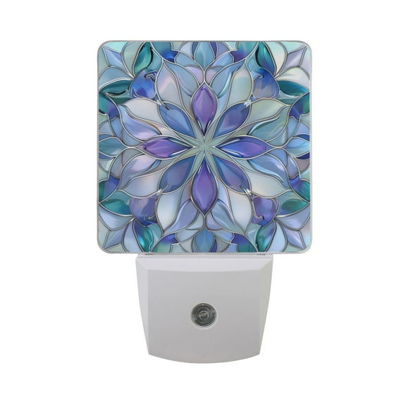 Purple Blue Floral Stained Glass Night Light 2 Pack LED Nightlight Plug into Wall Dusk to Dawn Sensor Soft White