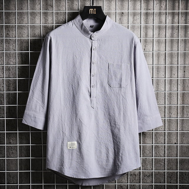 Chemises pour Hommes, Mode Décontractée Col Rabattu Boutons Manches Coudées Blouse Hauts Chemise