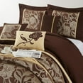 thumbnail image 3 of Grand Avenue Brown Gold Comforter Set California King Size, 7 Piece Jacquard Floral Bedding Set, All Season, Ultra-Soft, Matching Pillows & Shams, Bed Skirt, 3 of 14
