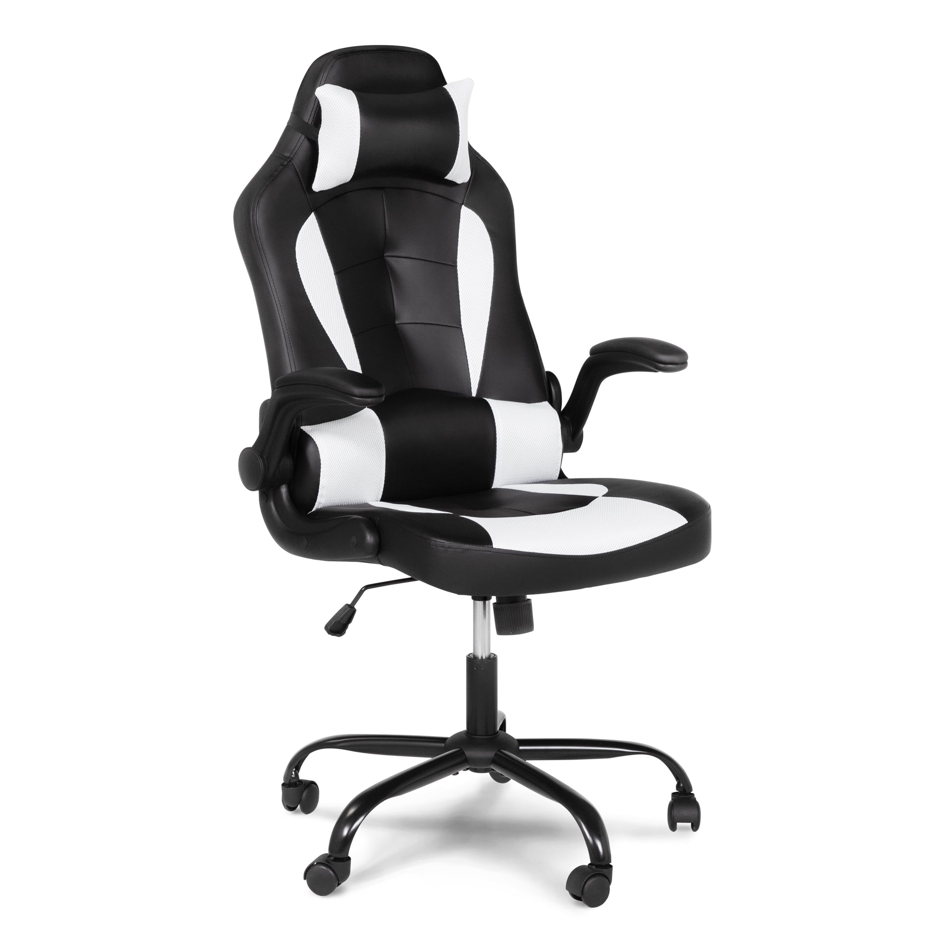 Furniture of America Ergonomic Swivel Gaming Chair with Lumbar Support in White and Black Fabric