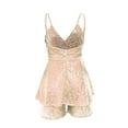 thumbnail image 4 of CheerKidz Women's Sequin V-Neck Party Romper, Elegant Holiday Jumpsuit with High Waist,Solid Color Glam Outfit(Beige,XL), 4 of 5