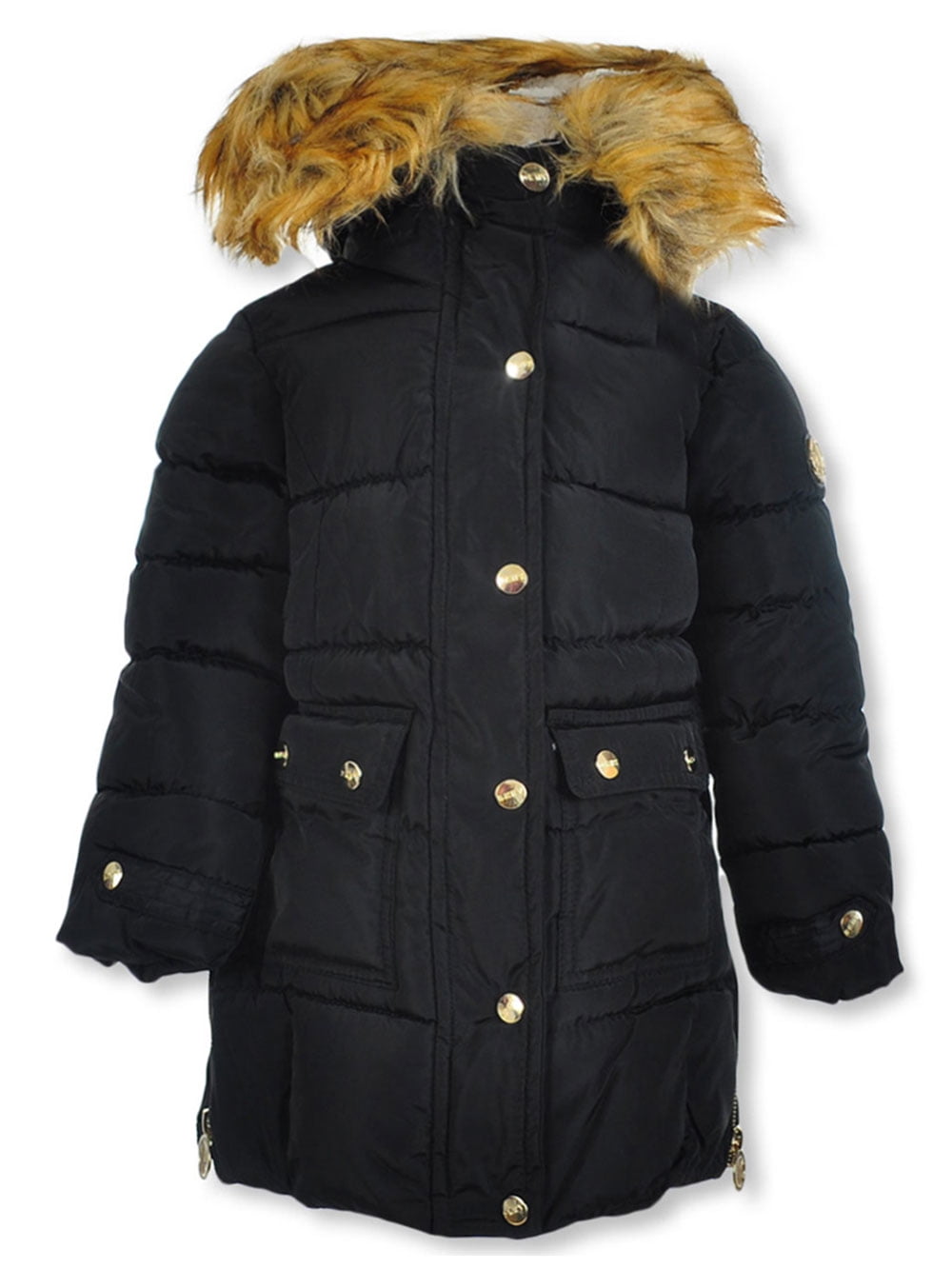 DKNY Girls' Glacier Shield Puffer Anorak Faux Fur 