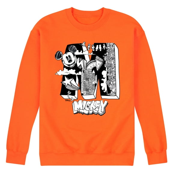 Disney - Mickey Mouse - Large M Scribbled Drawing - Men's Crew Neck Fleece Pullover