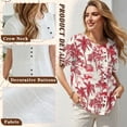thumbnail image 6 of Xoenoiee Red Toile De Jouy Palm Tree Print Women's Shirt Tunic Top, Round Neck Shirts Short Sleeve Linen Like Blouse Button Decor Dressy Loose Fit Pullover Top for Outdoor Vacation, 2XL, 6 of 7