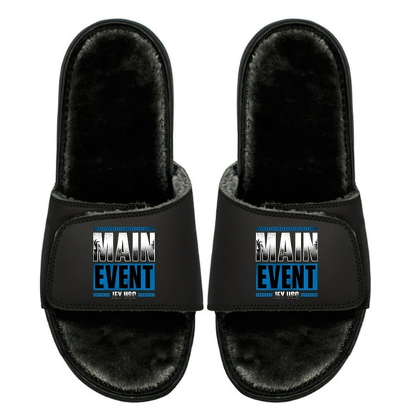 Unisex ISlide Black Jey Uso Fur Wordmark Slide Sandals