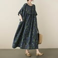 thumbnail image 2 of Wyobmus Women Summer Dresses 2025 Oversized 3/4 Sleeve Crew Neck Pleated Front Flowy Boho Maxi Dress with Pockets Blue, 2 of 8