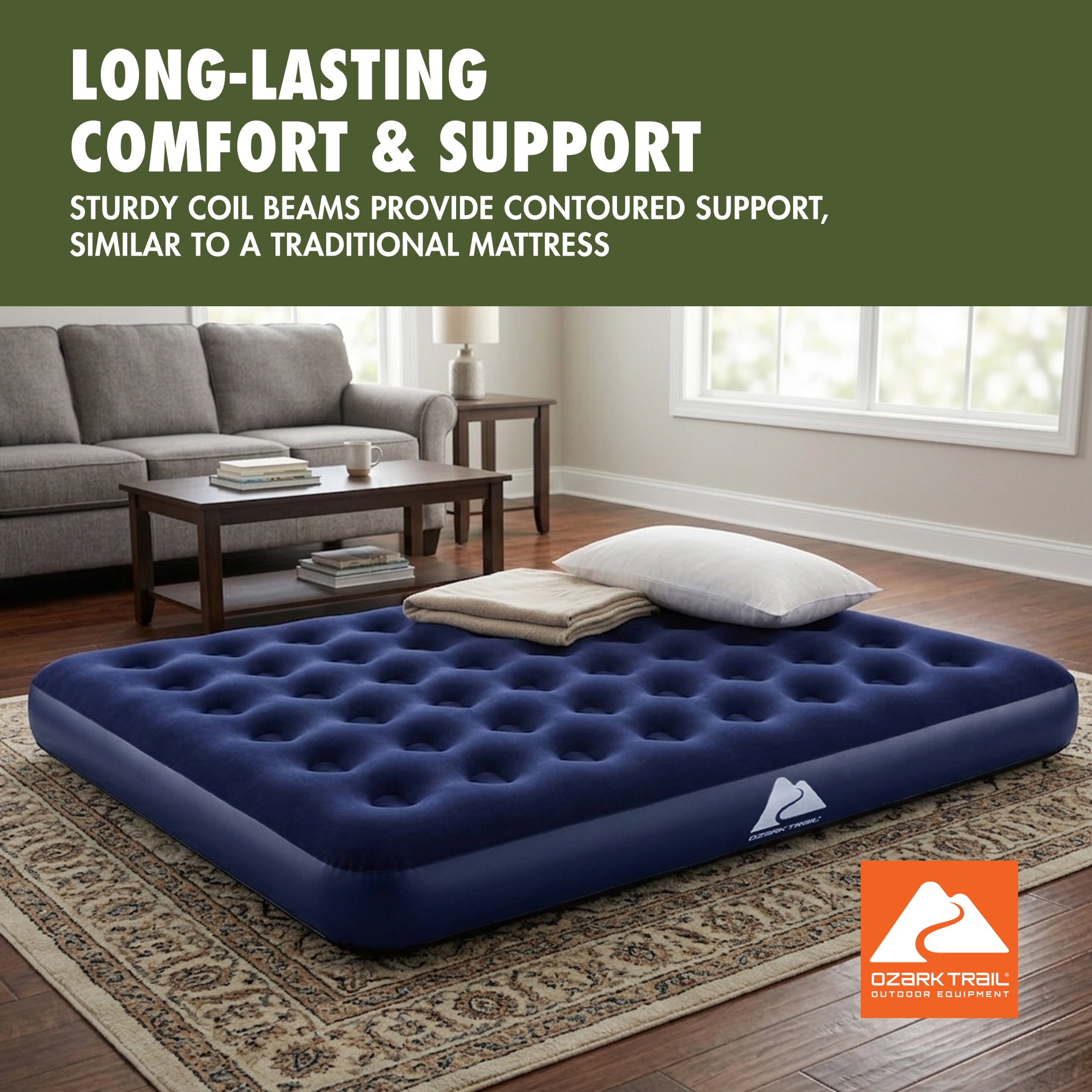 Ozark Trail Full Air Mattress, 10 inch Air Bed, Inflatable Air Mattress, Blow Up Mattress without Pump