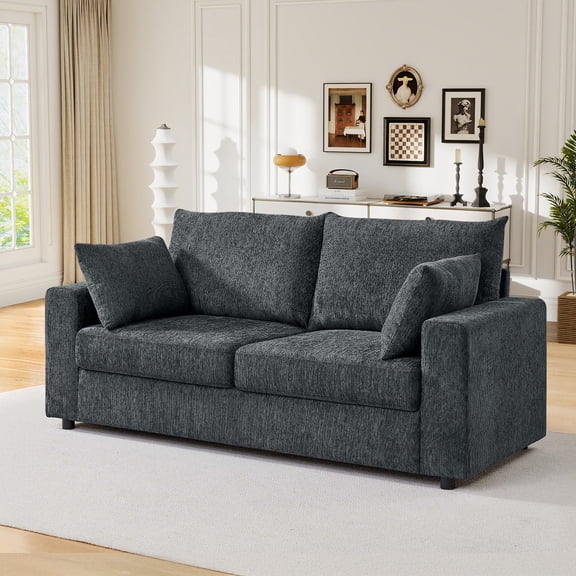 Muumblus 71"L Linen Sofa, Deep Seat Living Room Upholstered Sofa, Blue Gray