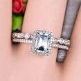 thumbnail image 2 of 2.25 Carat Classic 7x5mm Emerald Cut 10k White Gold, Art Deco Milgrain Bridal Aquamarine Wedding Diamond Ring Set, 2 of 5