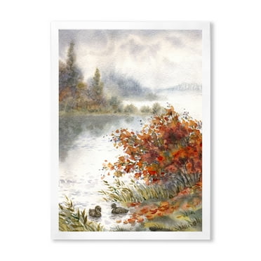 Designart 'View Of The Lake In Autumn Colored' Traditional Framed Art Print