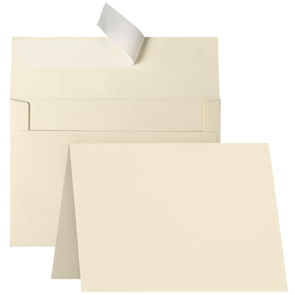 Goefun Cartes et Enveloppes Vierges Crème, Carton Ivoire Plié 5x7 et Enveloppes A7 Auto-Scellantes, Lot de 100 pour Mariage, Invitations, Cartes de Vœux Bricolage