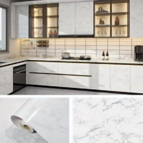 23.62''x 196.85'' White Marble Contact Paper for Countertops Waterproof Self Adhesive Matte Marble Wallpaper Peel and Stick Countertops for Kitchen Counter Top Covers for Bathroom Table Cabinets