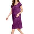 thumbnail image 6 of Blmnix Sexy Nightgown Sleep Shirts for Women Sleep Dresses Satin Nightgowns Night Shirts Crew Neck Short Sleeve Knee Length Purple Moomoo Nightgowns for Women, 6 of 7