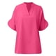 thumbnail image 4 of Blusa de manga corta con cuello en V para mujer, para el verano - Cuello con solapa, color liso, poliéster-spandex, top informal para la oficina, tallas S-XXL, 4 of 5