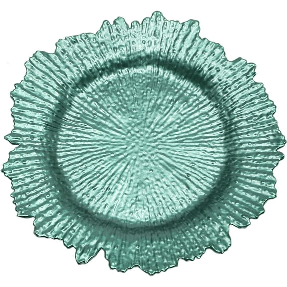 Antique Round Charger Plates, Plastic Embossed Serveware for Wedding and Event Table Settings.